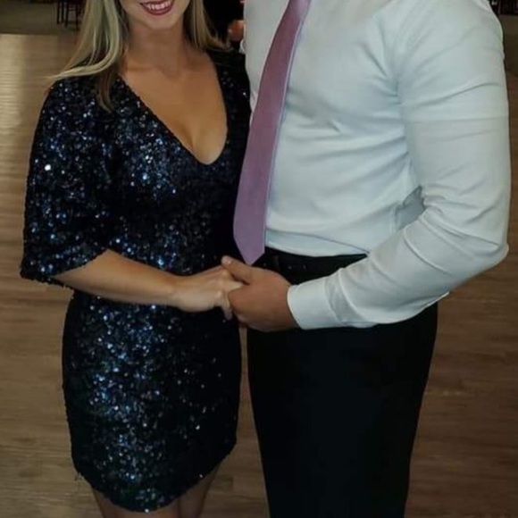 New Free People Party Girl 0 4 6 Blue Allover Sequins Mini Dress - Picture 5 of 12